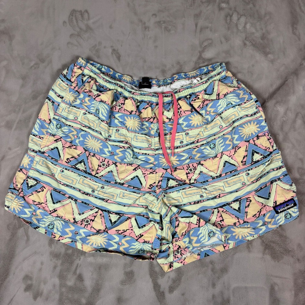 Patagonia Baggies Lights Mens Large Swim Shorts Retro Geometric Sun Print 5 in